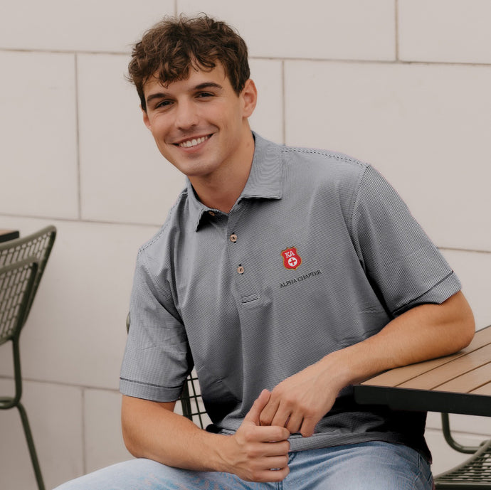 Kappa Alpha Personalized Peter Millar Jubilee Stripe Stretch Polo with Badge