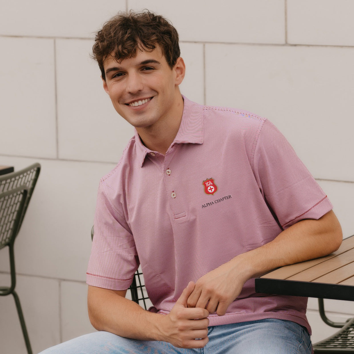 Kappa Alpha Personalized Peter Millar Jubilee Stripe Stretch Polo with Badge