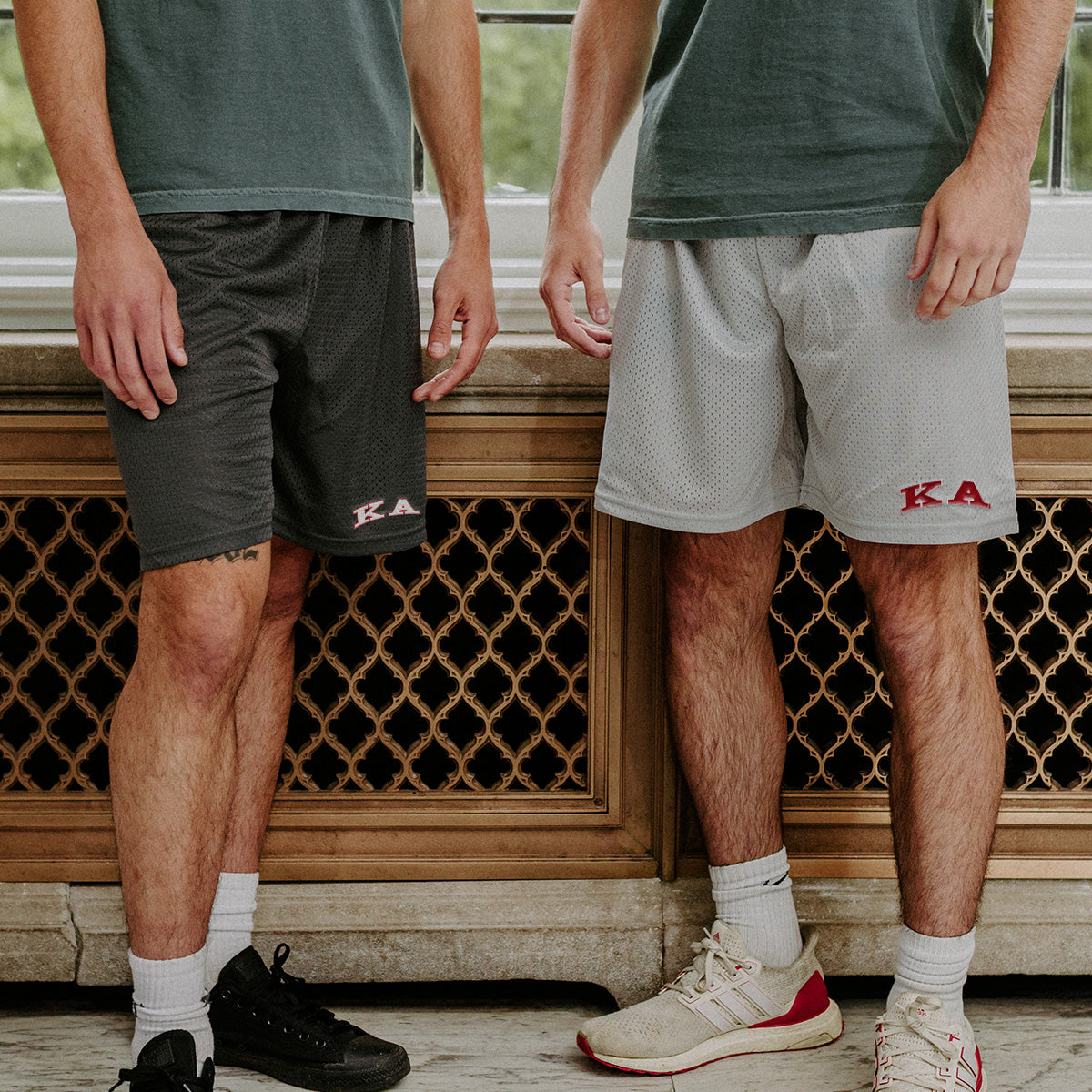 New! Kappa Alpha Embroidered Silver 7" Mesh Shorts
