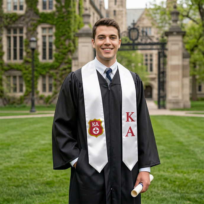 Kappa Alpha White Graduation Stole with Badge