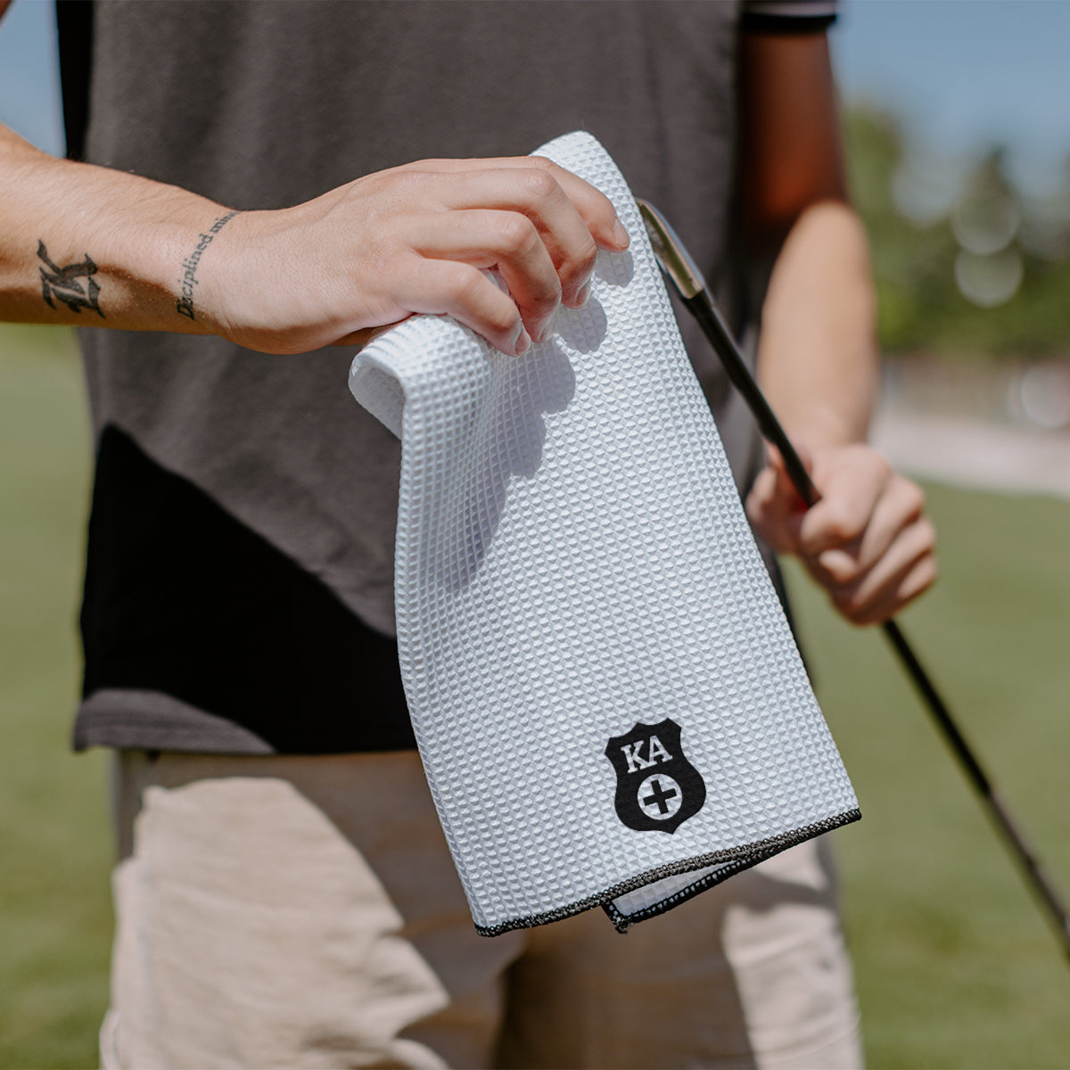 New! Kappa Alpha Embroidered White Waffle Golf Towel