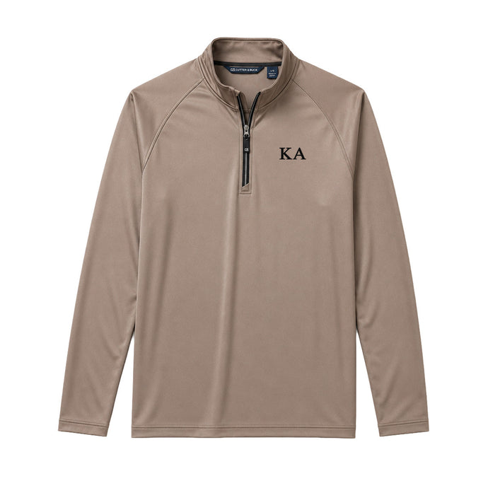 Mushroom Cutter & Buck Adapt quarter-zip pullover with black embroidered Kappa Alpha Order Greek letters on the left chest.