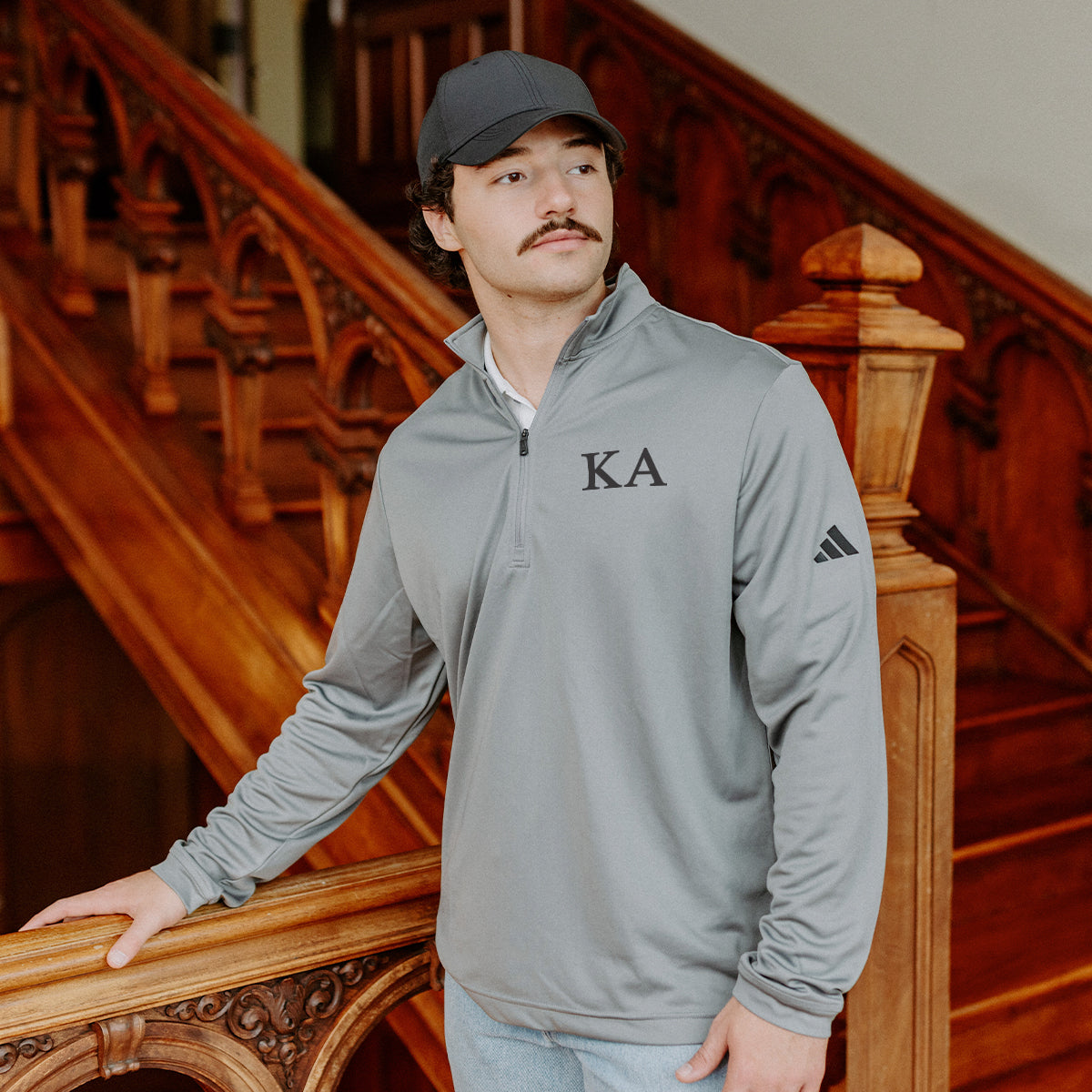 Kappa Alpha OrderFraternity Grey Adidas Lightweight Performance 1/4 Zip with Greek letters.