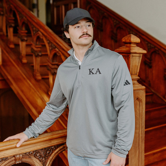 Kappa Alpha OrderFraternity Grey Adidas Lightweight Performance 1/4 Zip with Greek letters.