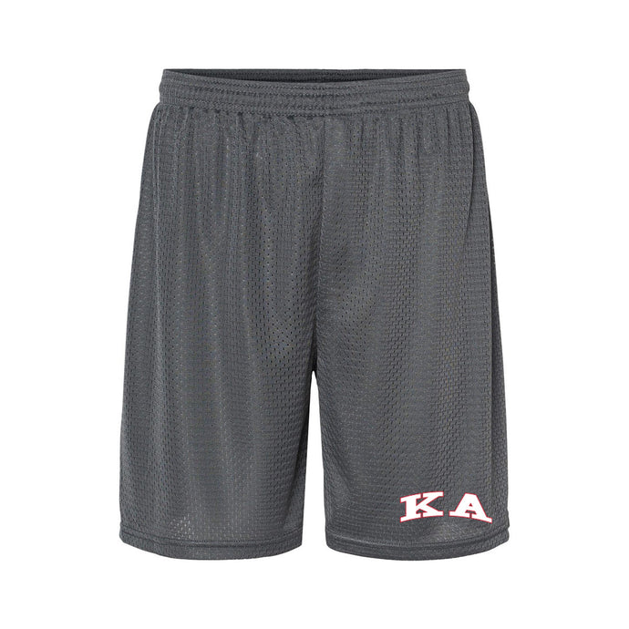 embroidered graphite 7 inch mesh shorts front view