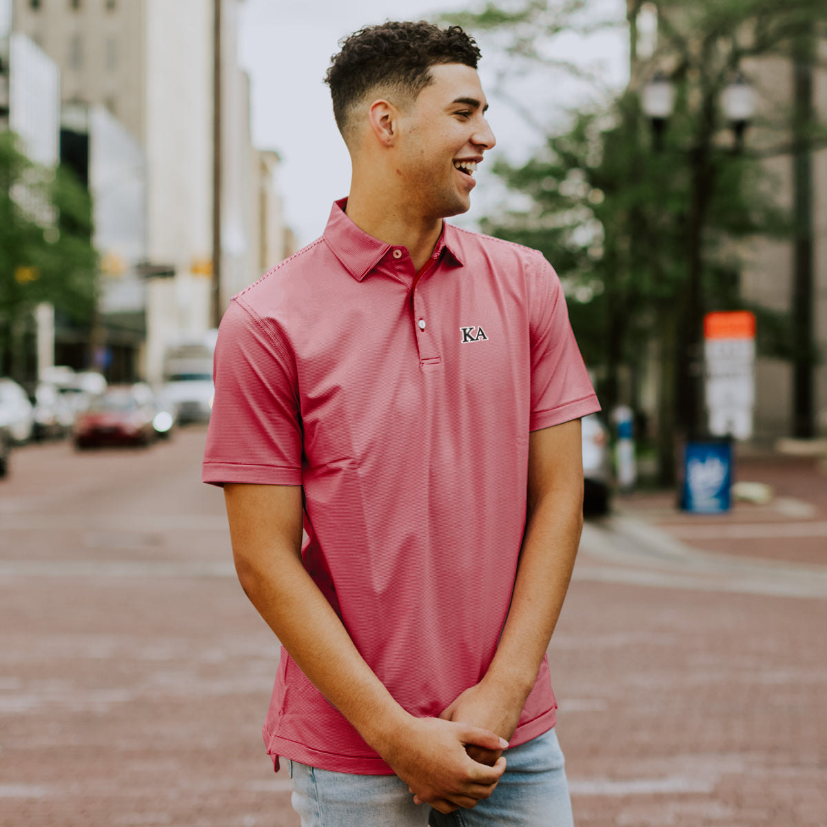 Kappa Alpha Personalized Red Peter Millar Marlin Performance Jersey Polo With Greek Letters