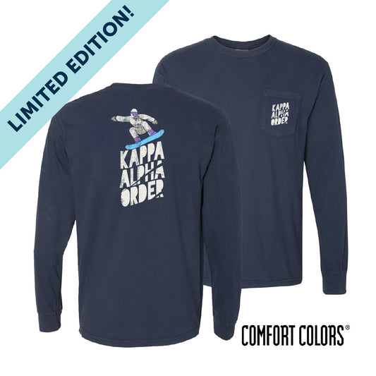 New! Kappa Alpha Limited Edition Comfort Colors Shredding Yeti Long Sleeve Pocket Tee
