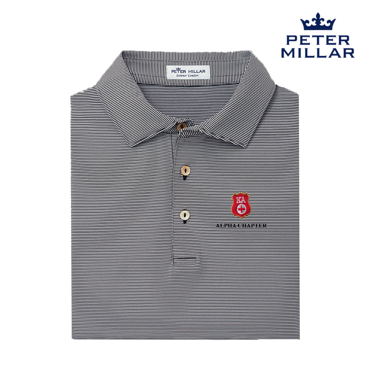 Kappa Alpha Personalized Peter Millar Jubilee Stripe Stretch Jersey Polo with Crest