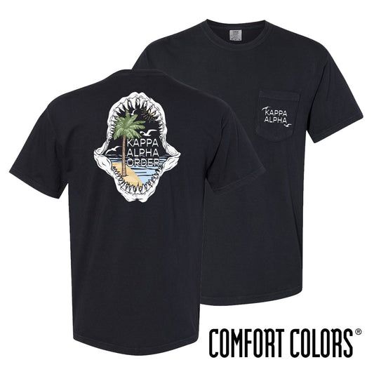 New! Kappa Alpha Comfort Colors Shark Bite Black Short Sleeve Pocket Tee