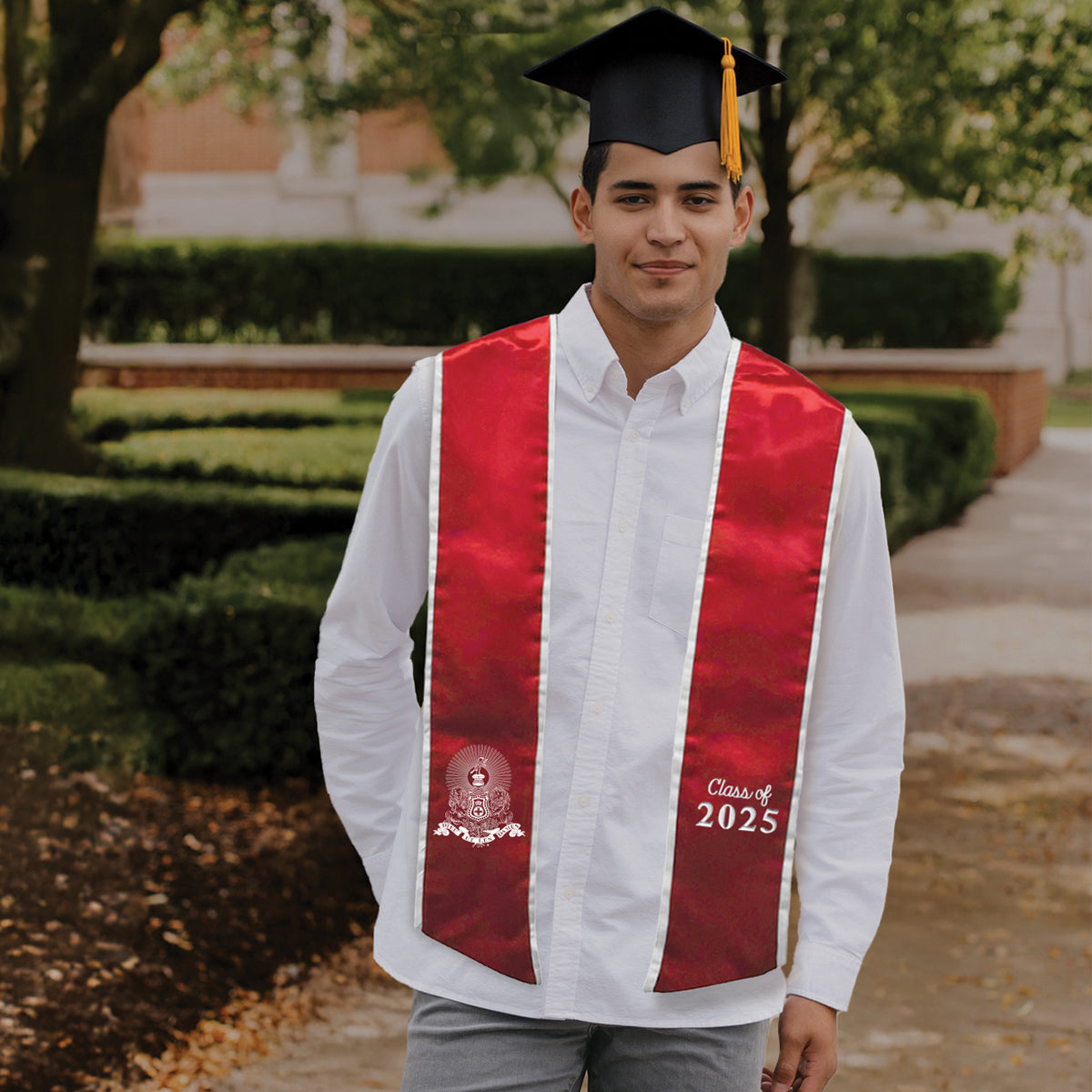 New! Kappa Alpha Trimmed Graduation Stole with Embroidered Crest