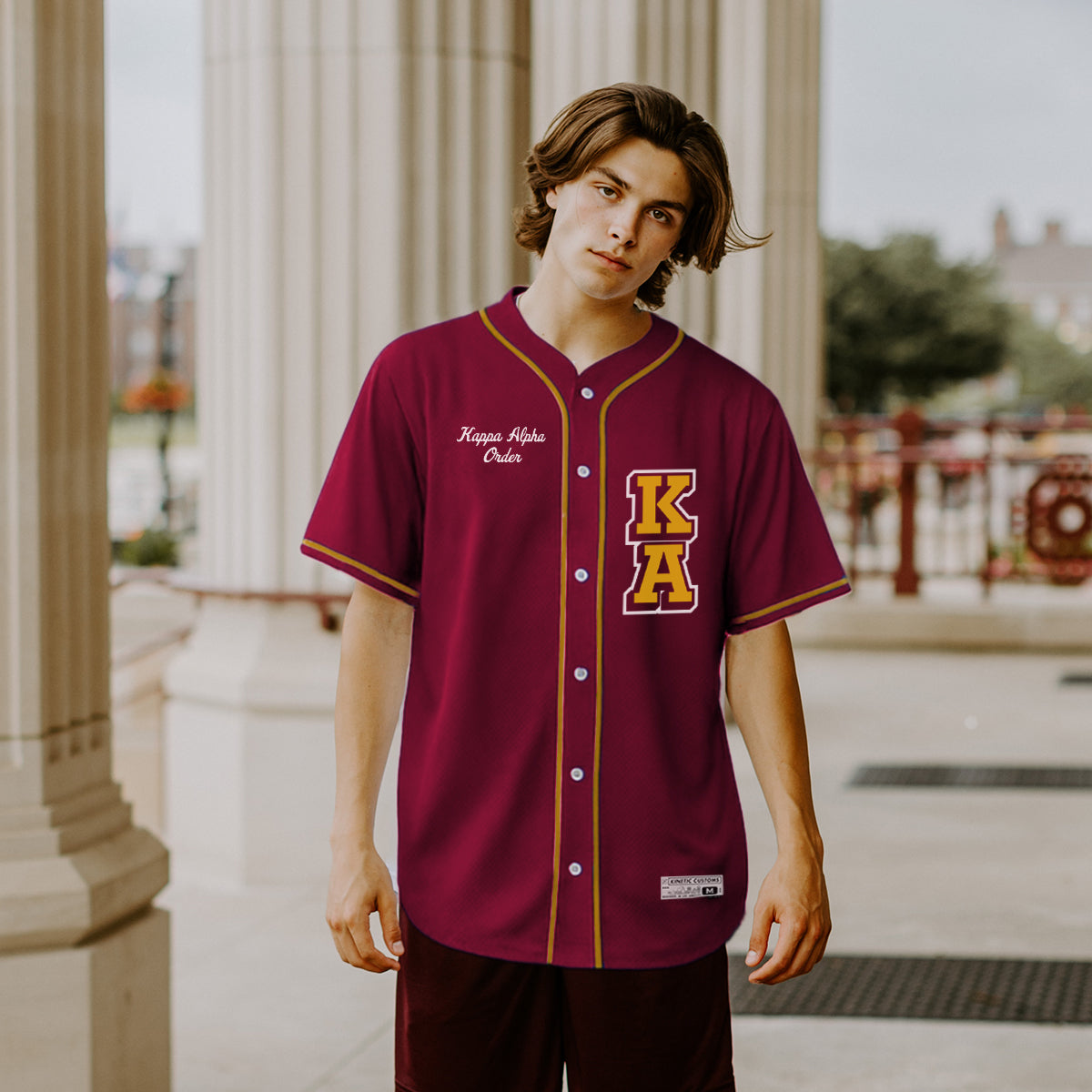 Kappa Alpha Order sublimated fraternity baseball jersey.