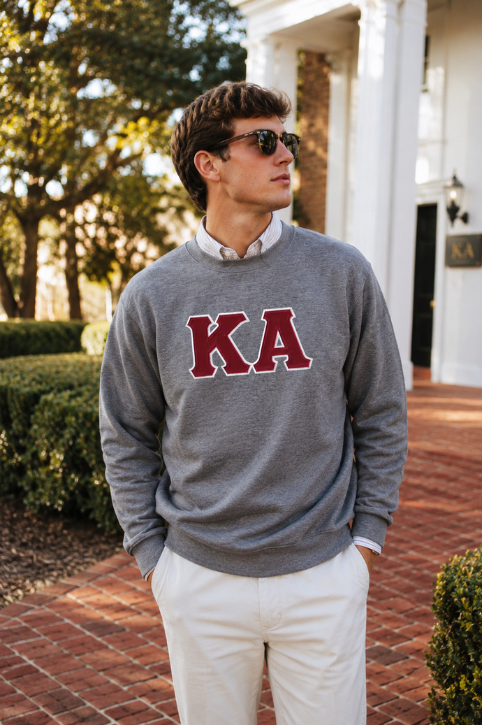 Kappa Alpha Dark Heather Sewn On Letter Crewneck Sweatshirt