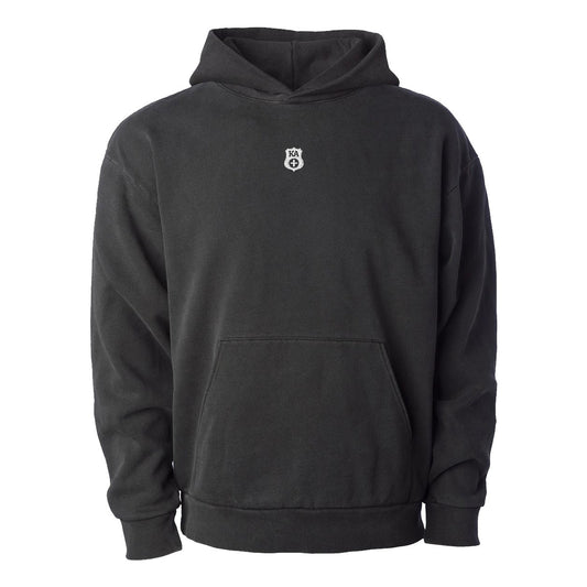 Black heavyweight hoodie with Kappa Alpha Greek letters embroidered in white on the center chest.