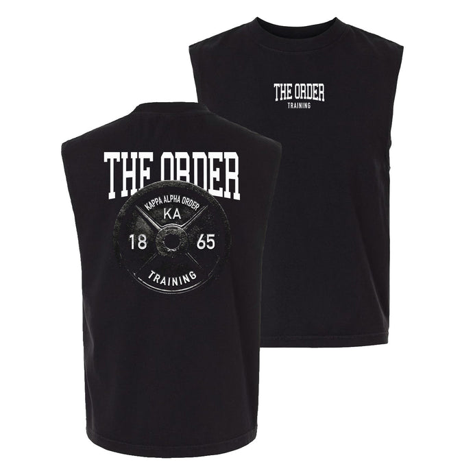Black cut off tank top with fraternity design