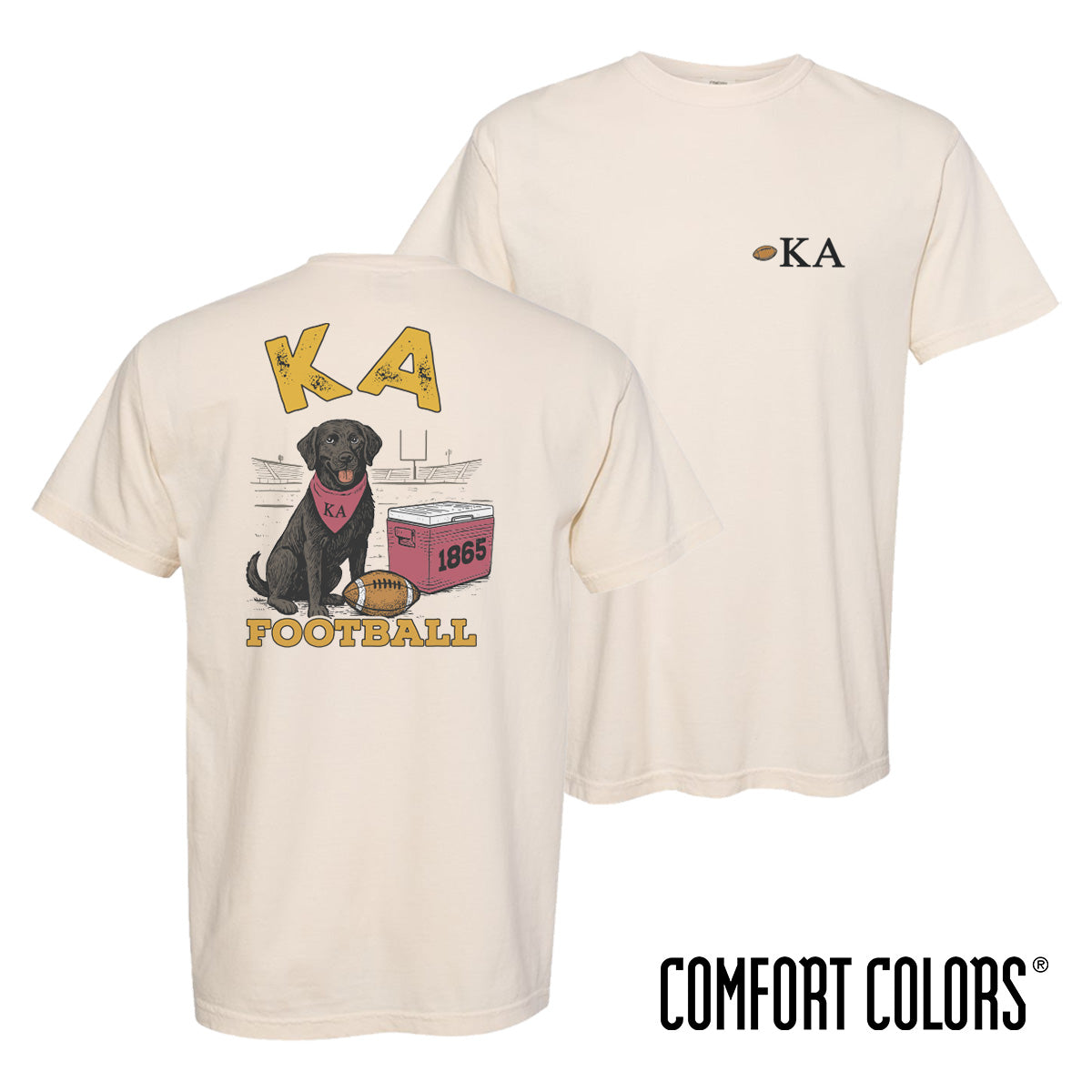 Kappa Alpha fraternity t-shirt featuring a black lab in a football stadium