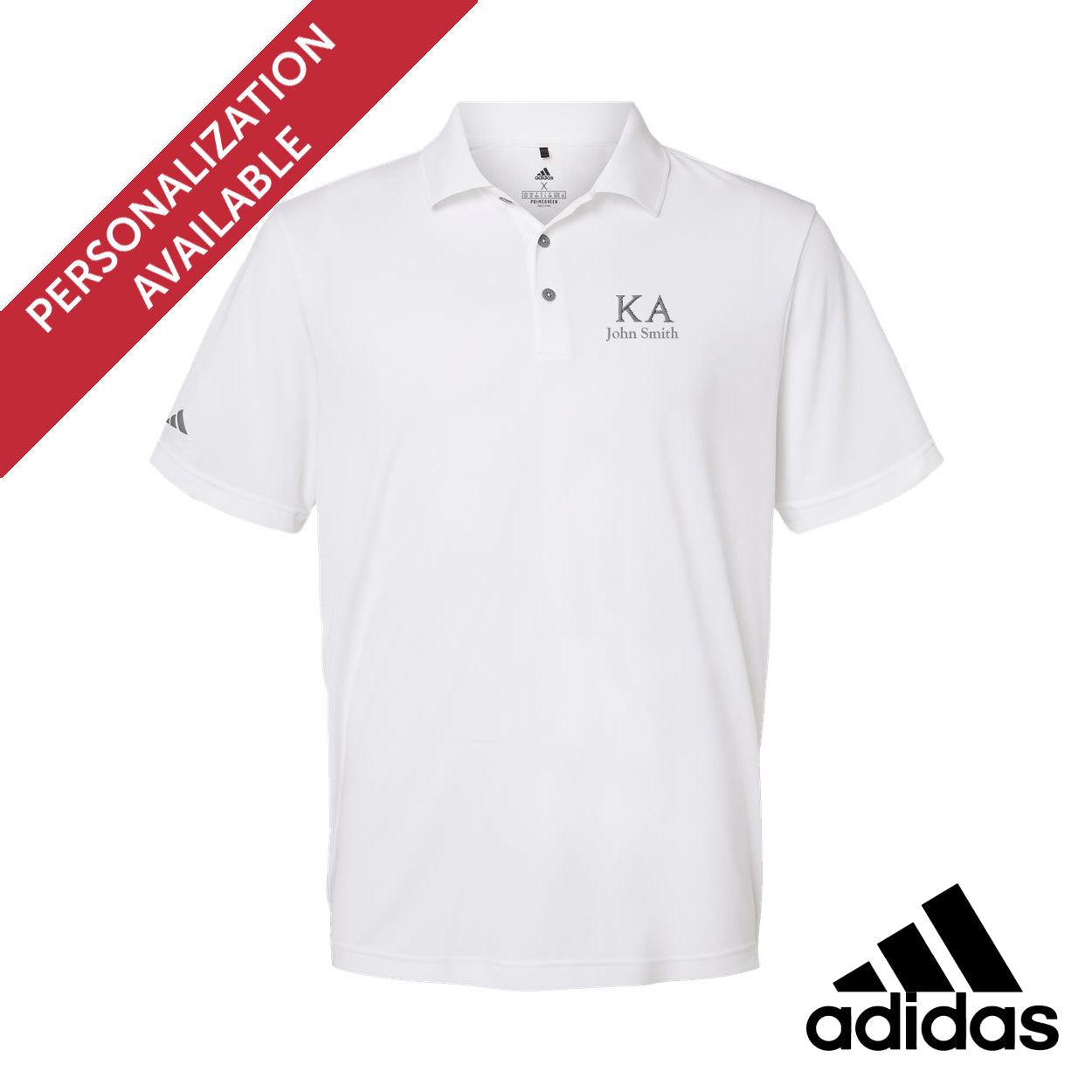 New! Kappa Alpha White Adidas Golf Polo With Greek Letters