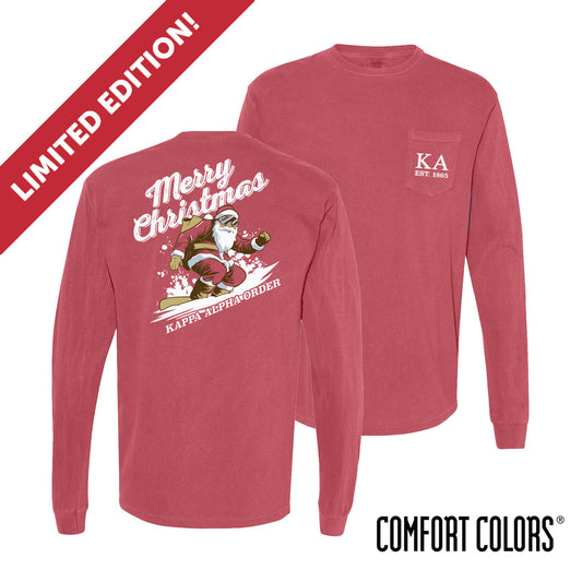 New! Kappa Alpha Comfort Colors Holiday Shredding Santa Long Sleeve Tee