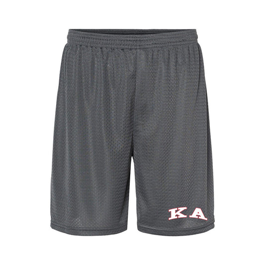 embroidered graphite 7 inch mesh shorts front view