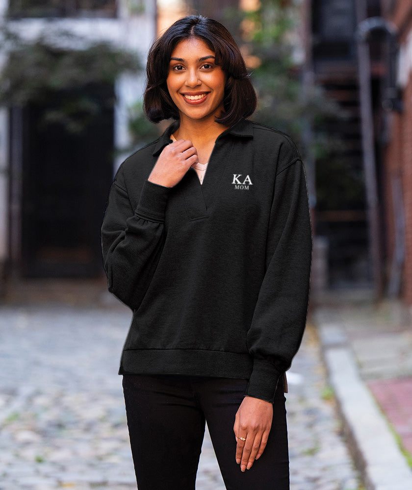New! Kappa Alpha Black Embroidered Mom Sweatshirt