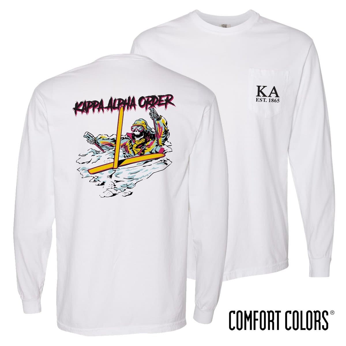 Kappa Alpha Comfort Colors White Long Sleeve Ski-leton Tee | Kappa Alpha Order | Shirts > Long sleeve t-shirts