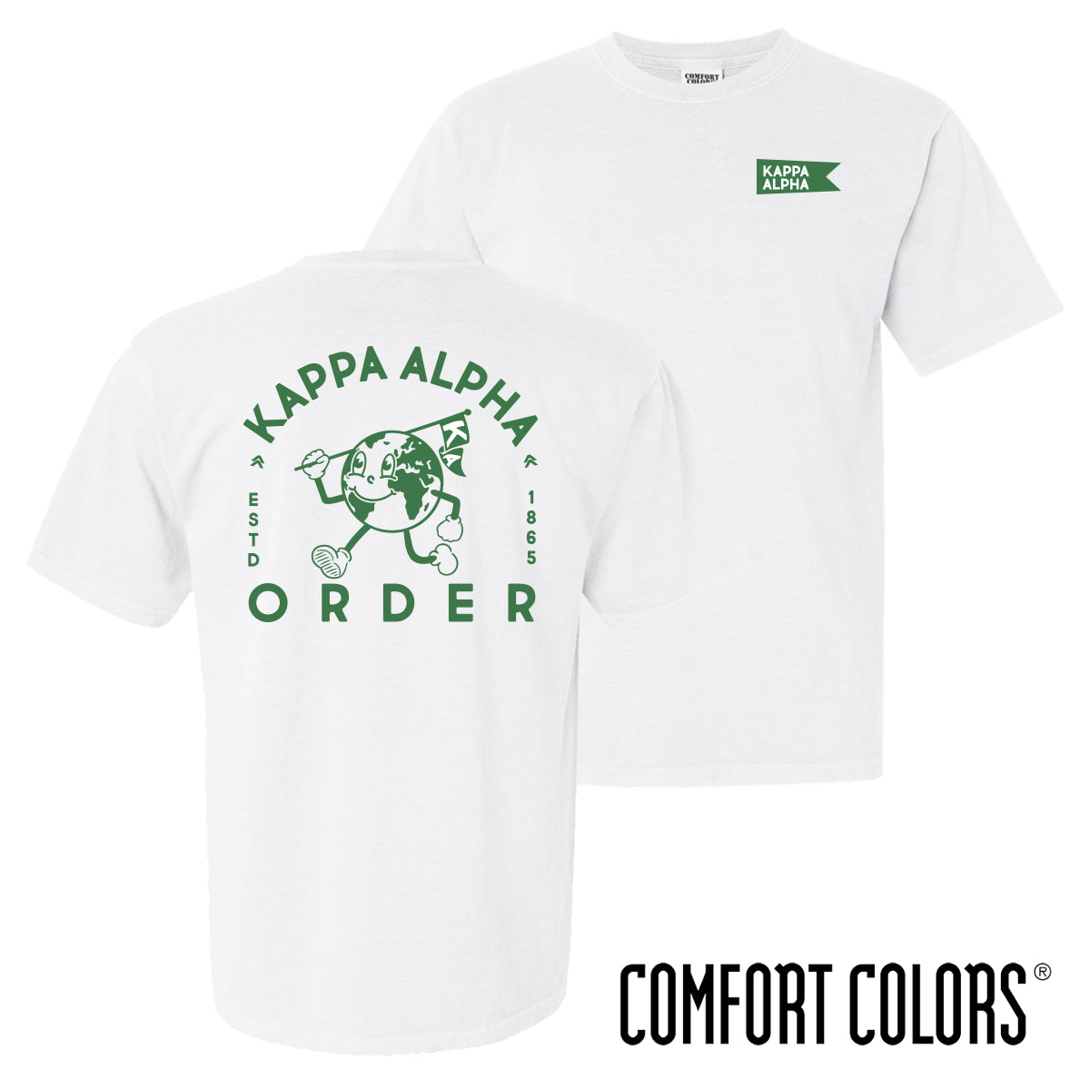 New! Kappa Alpha Comfort Colors Happy Earth White Short Sleeve Tee