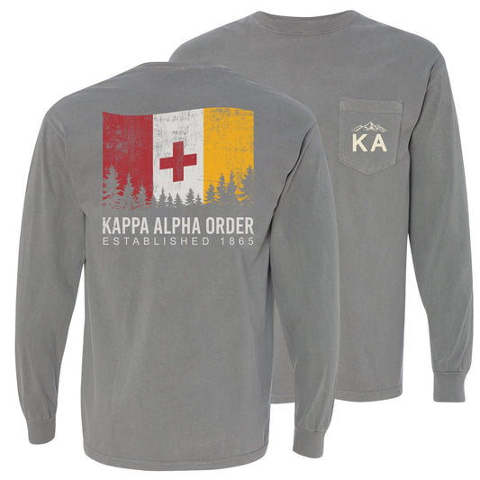 Kappa Alpha Gray Comfort Colors Flag Long Sleeve Pocket Tee