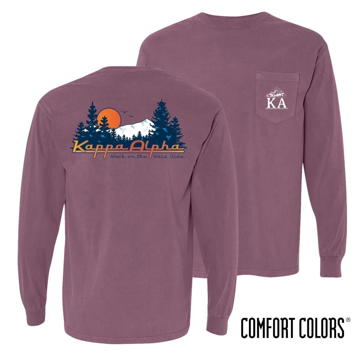 Kappa Alpha Comfort Colors Berry Retro Wilderness Long Sleeve Pocket Tee | Kappa Alpha Order | Shirts > Long sleeve t-shirts